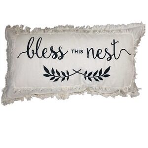 Devi Designs Bless This Nest Pillow 100% Cotton Fringed Lumbar Throw Accent